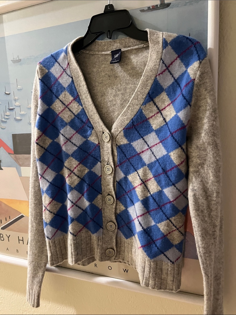 GAP Blue and Gray Argyle Button Cardigan